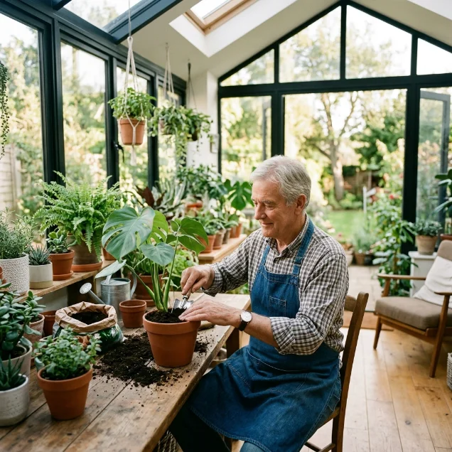 An older person comfortable at home
